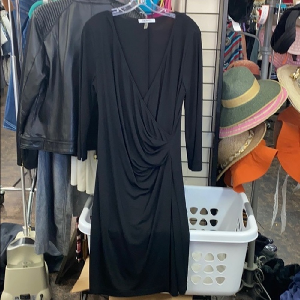 DKNYC Black Ruched Midi Dress Size M NWT